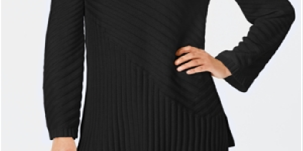 Suéter feminino de gola alta estampado Charter Club, preto, tamanho pequeno GG