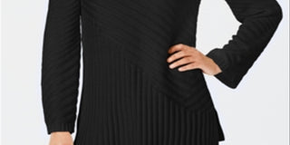 Suéter feminino de gola alta estampado Charter Club, preto, tamanho pequeno GG