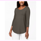 JM Collection Top feminino com decote redondo, marrom, tamanho médio
