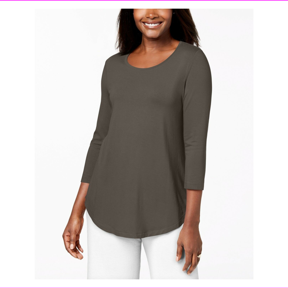 JM Collection Top feminino com decote redondo, marrom, tamanho médio