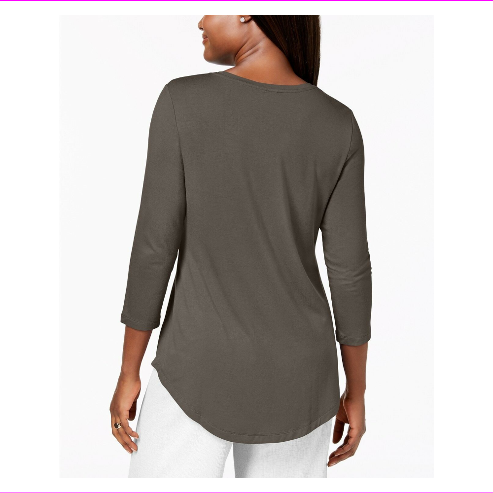 JM Collection Top feminino com decote redondo, marrom, tamanho médio