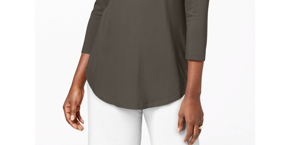 JM Collection Top feminino com decote redondo, marrom, tamanho médio