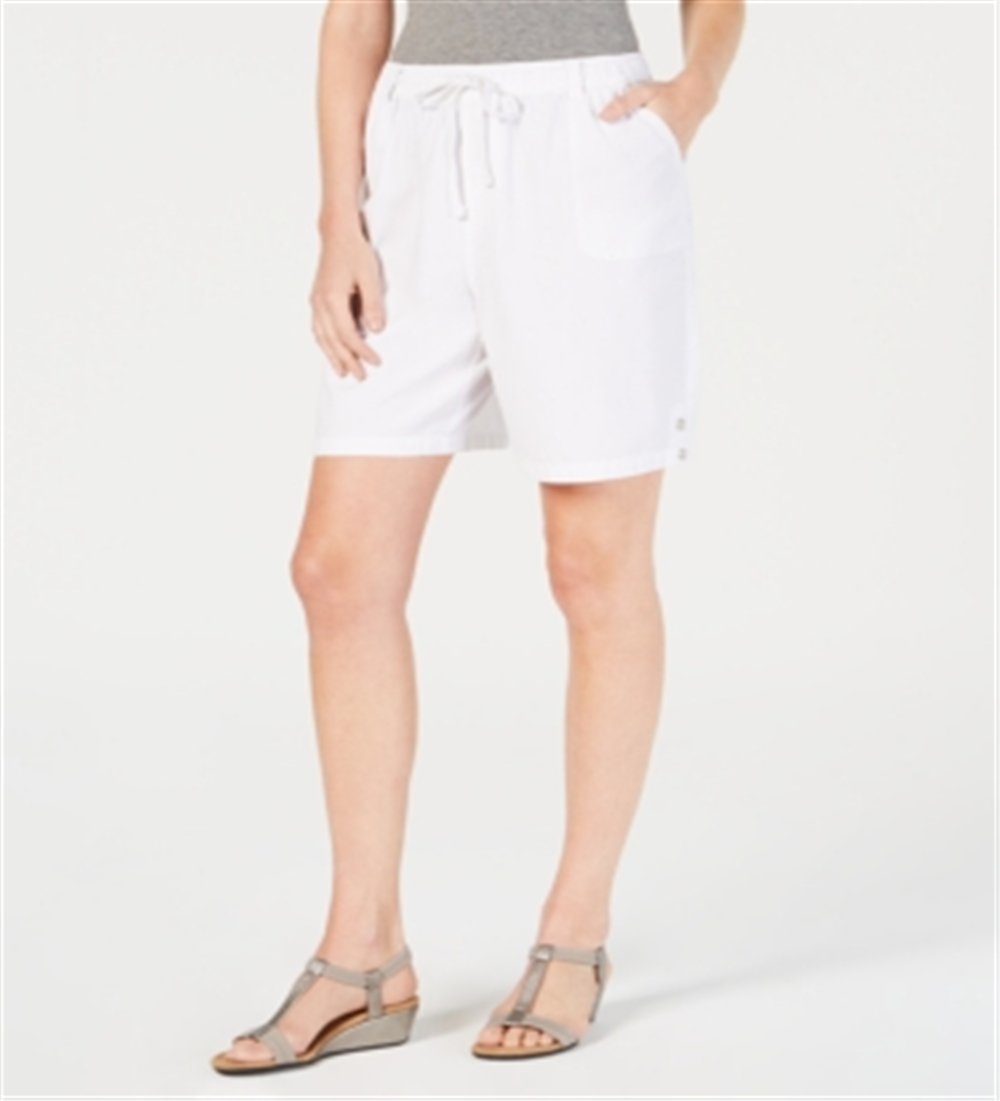Shorts de algodão com cordão feminino Karen Scott, branco, tamanho pequeno