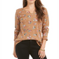 Blusa térmica feminina de algodão com gola dividida e estampa estilo &amp; co, marrom, tamanho médio