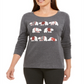 Karen Scott Blusa Feminina de Algodão Polar Parade Graphic Cinza Tamanho Pequeno Grande