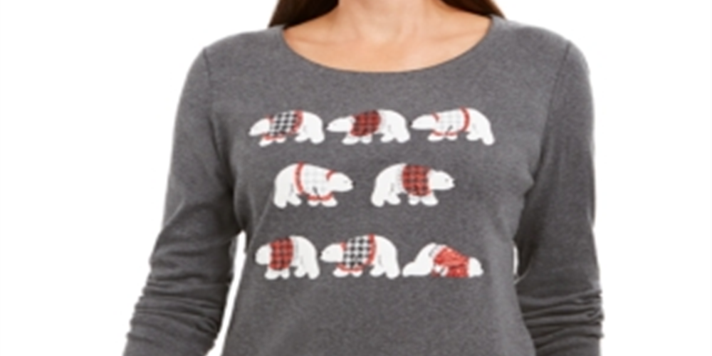 Karen Scott Blusa Feminina de Algodão Polar Parade Graphic Cinza Tamanho Pequeno Grande