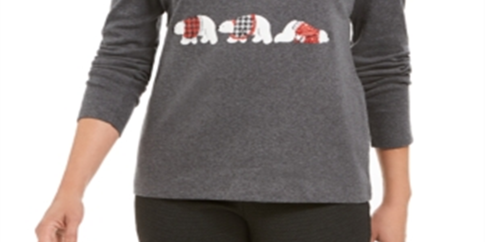 Karen Scott Blusa Feminina de Algodão Polar Parade Graphic Cinza Tamanho Pequeno Grande