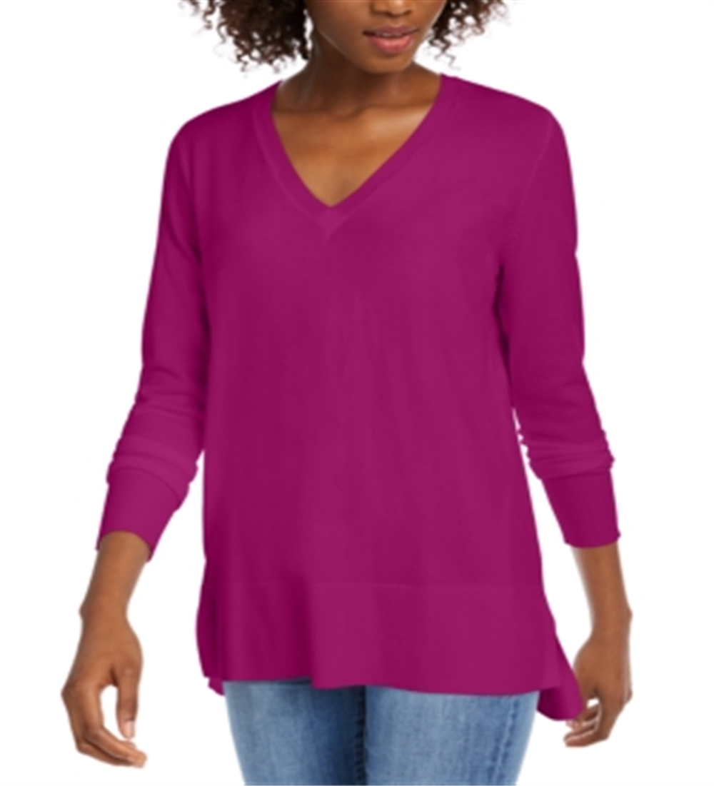 Suéter feminino Maison Jules com decote em V, rosa, tamanho XX-G