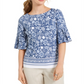 Blusa feminina Charter Club com estampa de malha e mangas franzidas, azul, tamanho médio