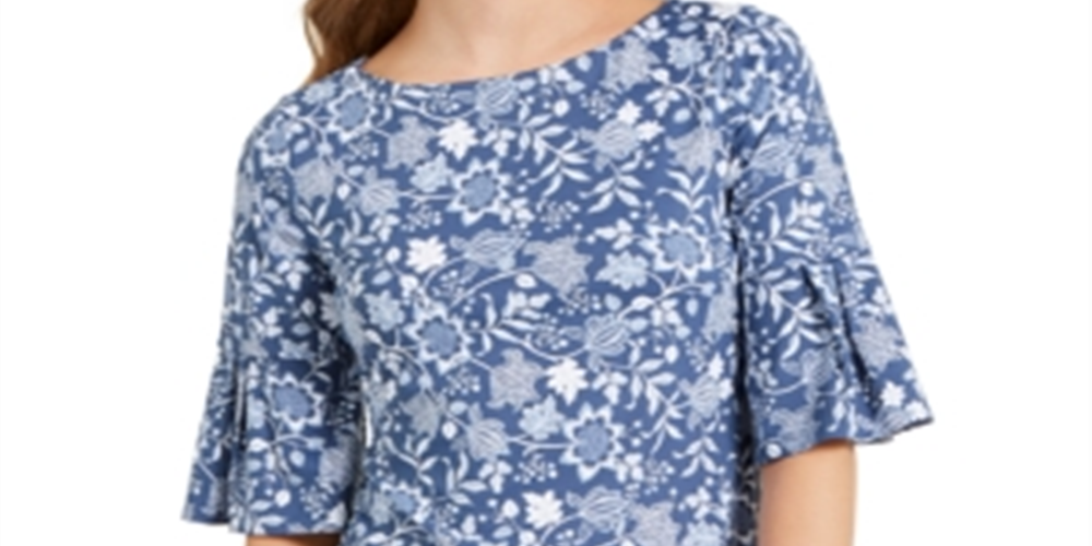 Blusa feminina Charter Club com estampa de malha e mangas franzidas, azul, tamanho médio