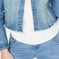 Jaqueta jeans feminina curta com strass da INC International Concepts, azul, tamanho pequeno