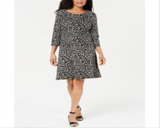 Vestido rodado floral Nouvelle feminino Karen Scott, preto, tamanho pequeno