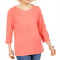 Charter Club Blusa feminina estampada com manga 3/4 vermelha tamanho grande