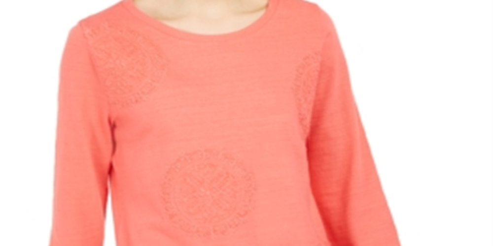 Charter Club Blusa feminina estampada com manga 3/4 vermelha tamanho grande