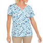 Karen Scott Blusa Henley Feminina Estampada Manga Curta Azul-Marinho Tamanho P