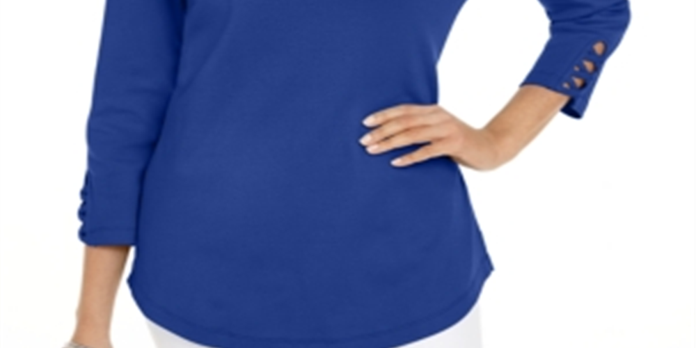 Camiseta feminina Karen Scott de algodão com cadarço, azul, tamanho pequeno