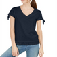 Blusa feminina com babados e manga amarrada, estilo &amp; co, azul, tamanho extrapequeno
