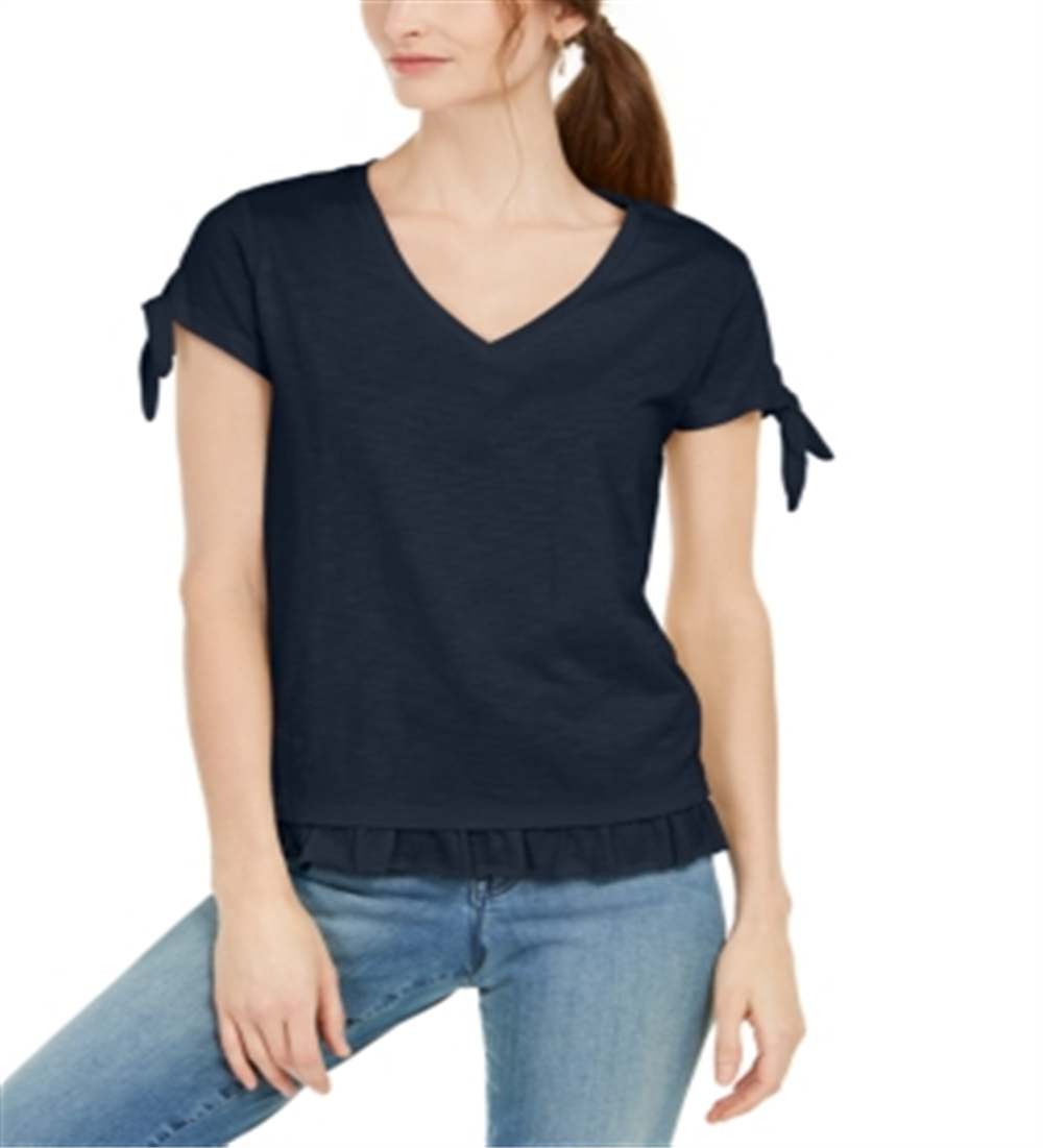 Blusa feminina com babados e manga amarrada, estilo &amp; co, azul, tamanho extrapequeno