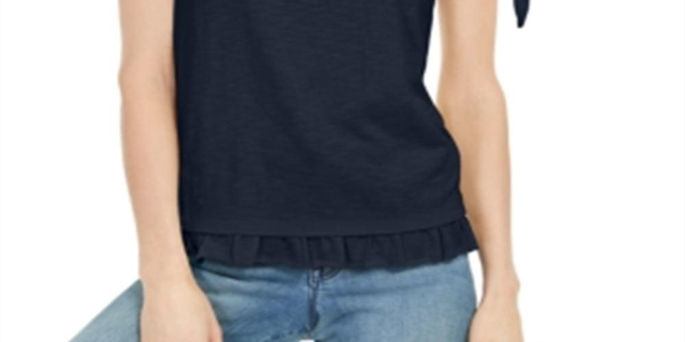 Blusa feminina com babados e manga amarrada, estilo &amp; co, azul, tamanho extrapequeno