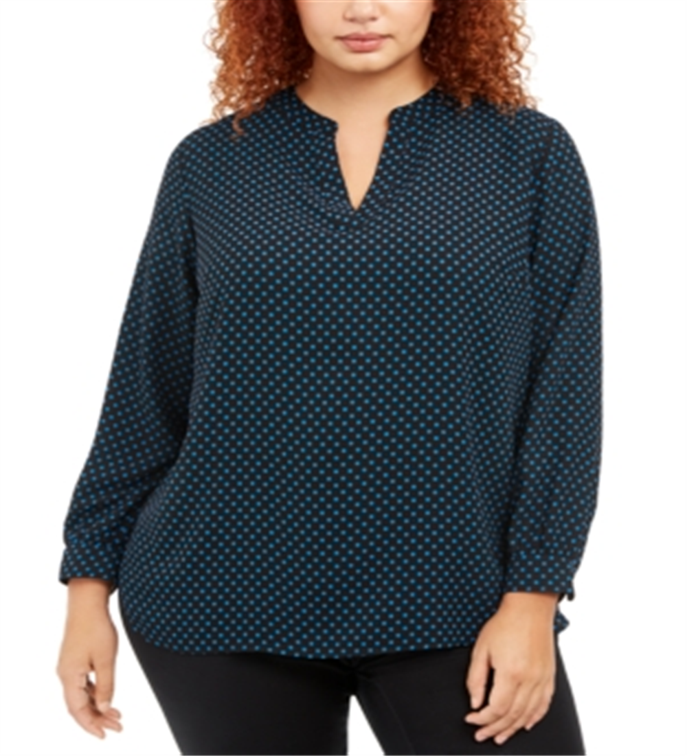 Blusa feminina Anne Klein com estampa de bolinhas, preta, tamanho 1X