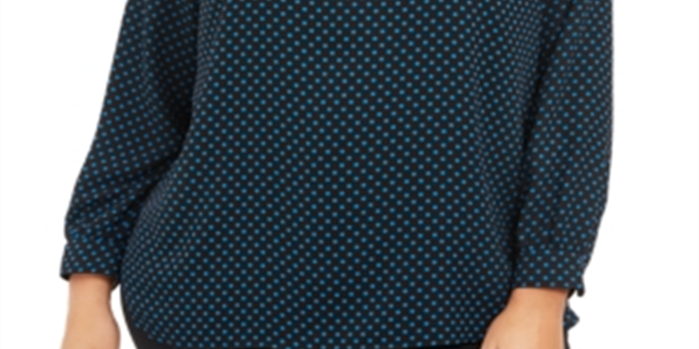 Blusa feminina Anne Klein com estampa de bolinhas, preta, tamanho 1X