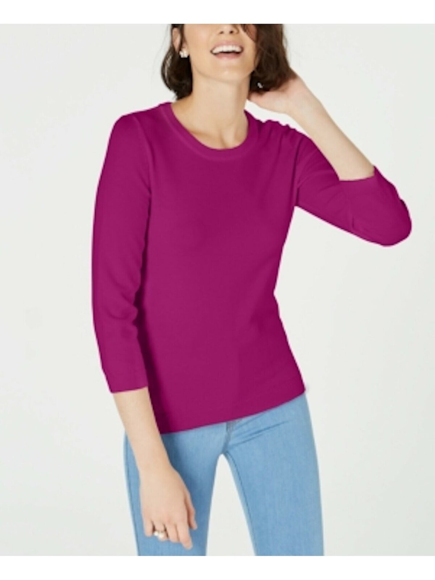 Blusa feminina Maison Jules com decote em joia e manga 3/4, roxa, tamanho XX-G