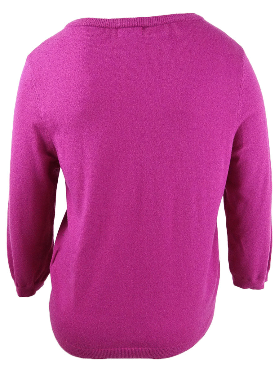 Blusa feminina Maison Jules com decote em joia e manga 3/4, roxa, tamanho XX-G