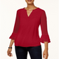 Charter Club Feminino Babados Duplos Sólidos Pintuck Top Vermelho Tamanho Pequeno Médio