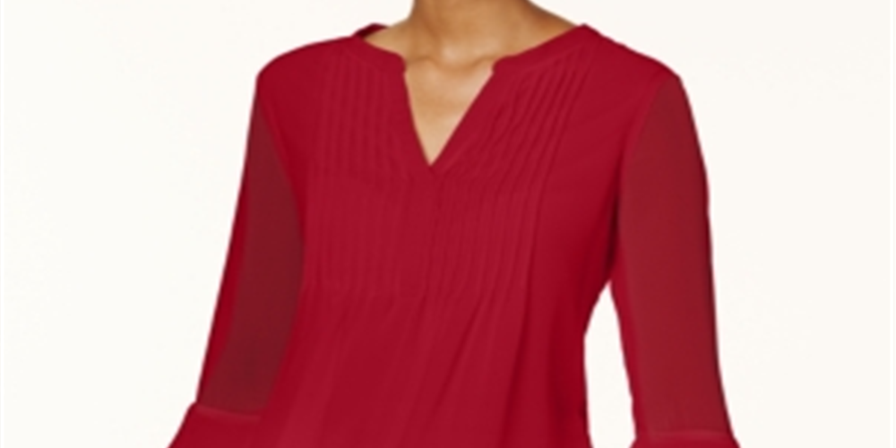 Charter Club Feminino Babados Duplos Sólidos Pintuck Top Vermelho Tamanho Pequeno Médio