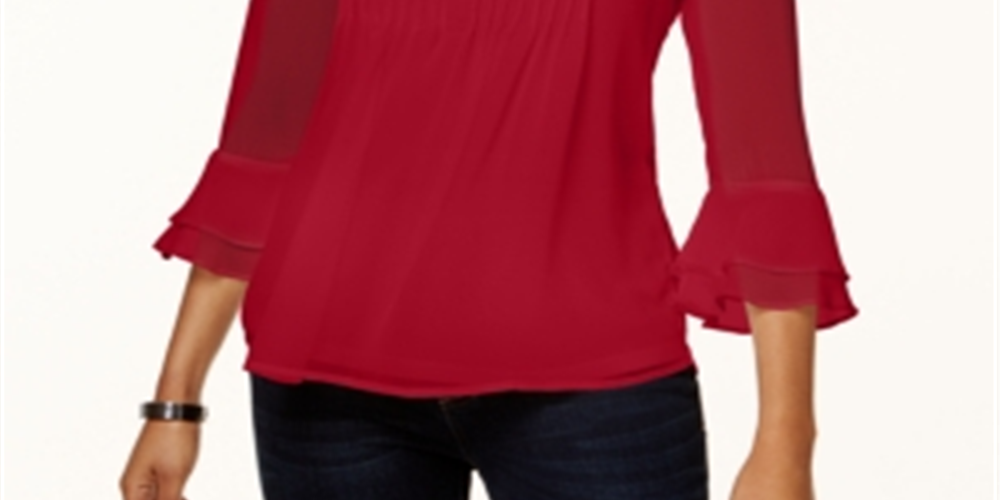 Charter Club Feminino Babados Duplos Sólidos Pintuck Top Vermelho Tamanho Pequeno Médio