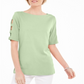 Blusa feminina Karen Scott de algodão com mangas recortadas, verde, tamanho X-S