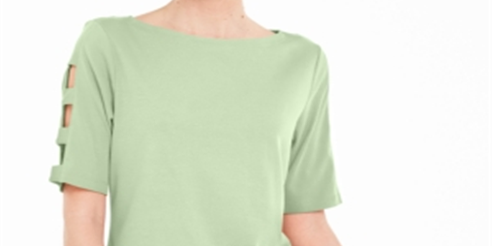 Blusa feminina Karen Scott de algodão com mangas recortadas, verde, tamanho X-S