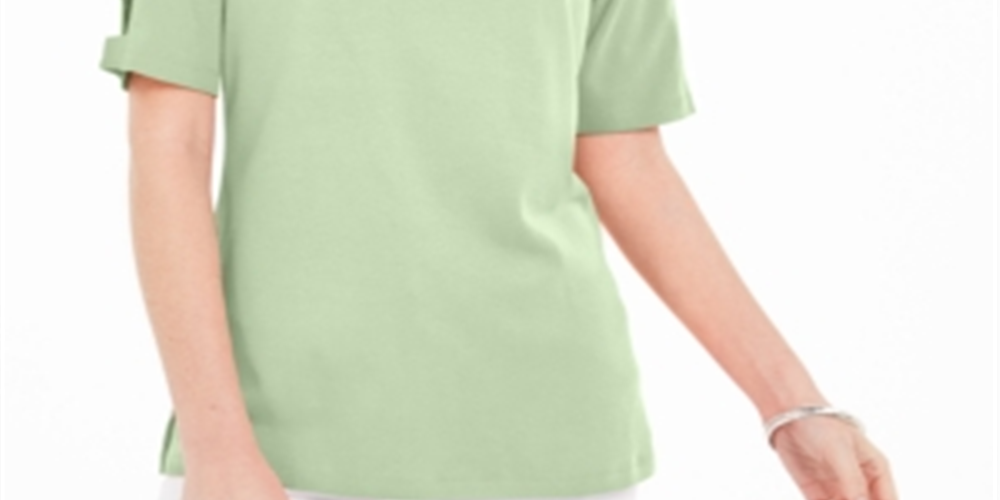 Blusa feminina Karen Scott de algodão com mangas recortadas, verde, tamanho X-S
