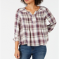 Blusa xadrez feminina estilo &amp; co, gola dividida, roxa, tamanho extrapequeno
