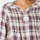 Blusa xadrez feminina estilo &amp; co, gola dividida, roxa, tamanho extrapequeno