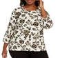 JM Collection Top feminino com estampa floral metálica plus size marrom - dourado tamanho 0X