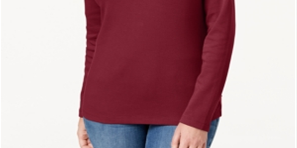 Karen Scott Blusa Feminina de Algodão com Gola Henley Vermelha Tamanho Pequeno Pequeno