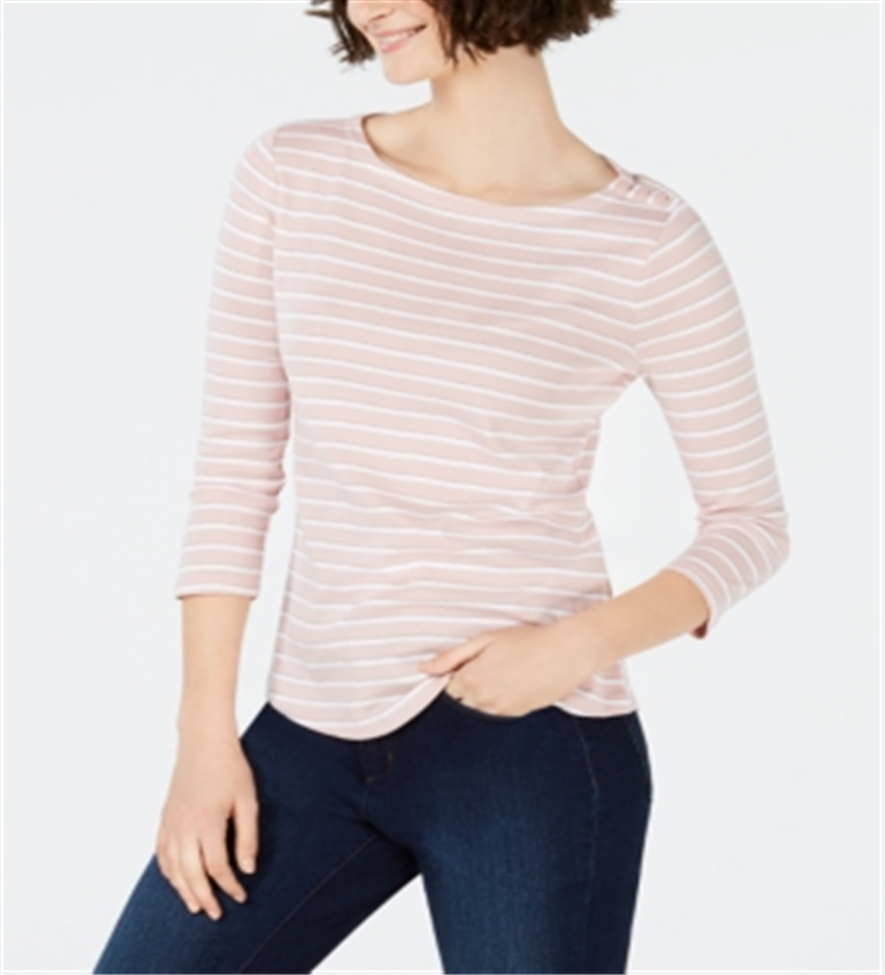 Charter Club Blusa feminina listrada de algodão com decote canoa, rosa, tamanho pequeno médio