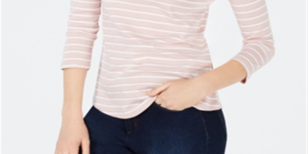 Charter Club Blusa feminina listrada de algodão com decote canoa, rosa, tamanho pequeno médio