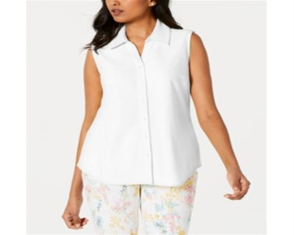 Camisa feminina sem mangas Charter Club Cotton Piquet, branca, tamanho 6