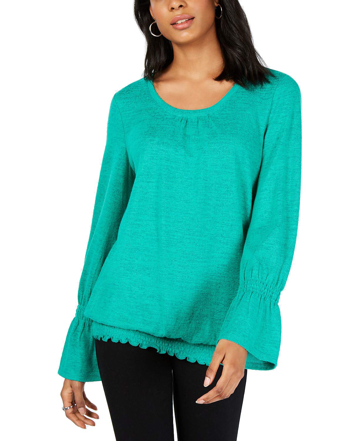 Blusa feminina com bainha franzida estilo &amp; co, verde pavão, tamanho pequeno