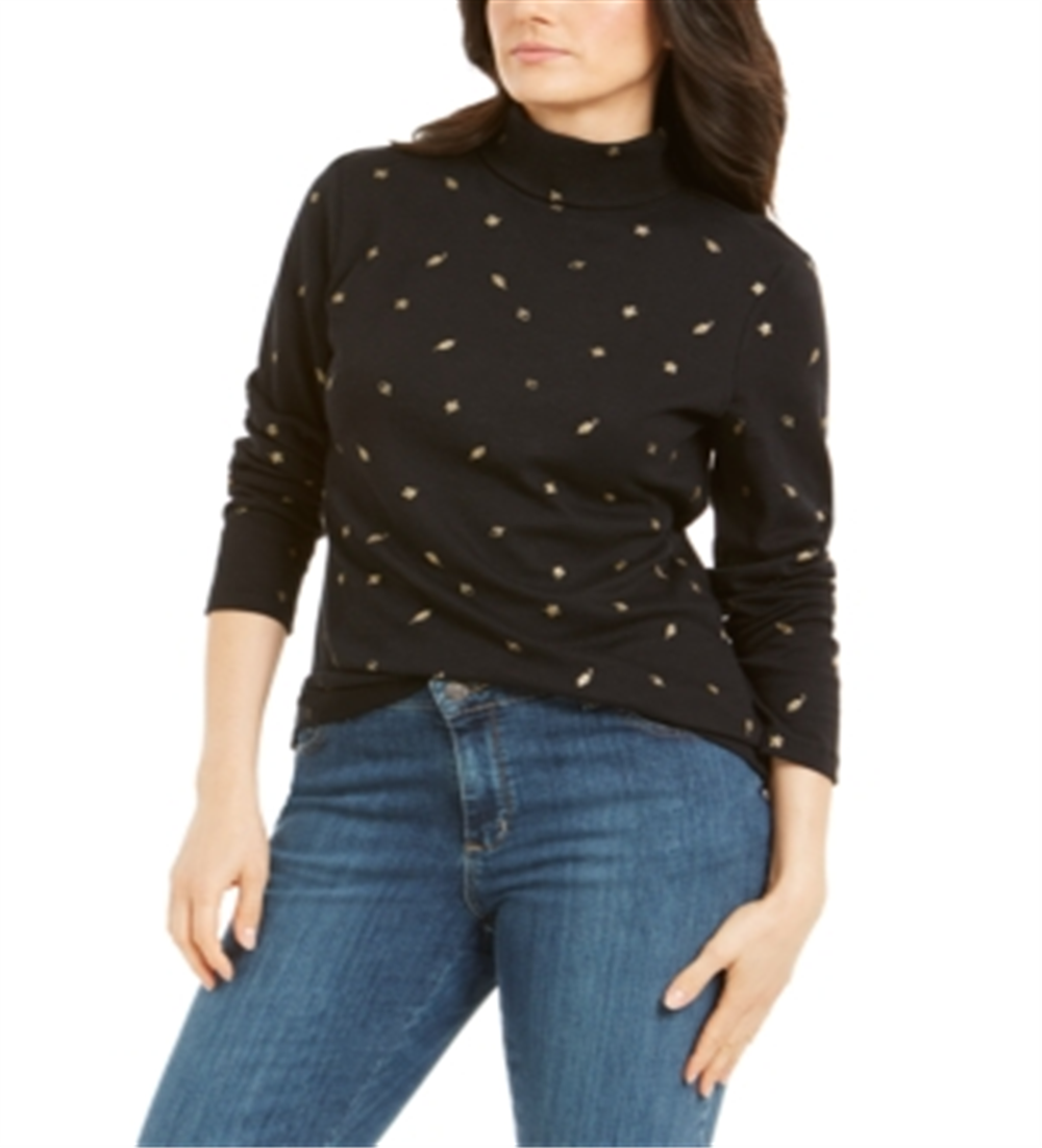 Karen Scott Feminino Outono Vento Gola Alta Preto Profundo Tamanho XS