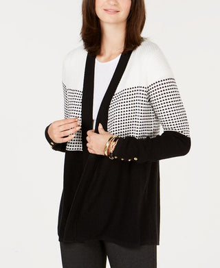 Cardigan feminino Charter Club com punho de botão e frente aberta, preto, tamanho pequeno e pequeno