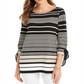 Blusa feminina listrada com manga amarrada Charter Club, preta, tamanho pequeno