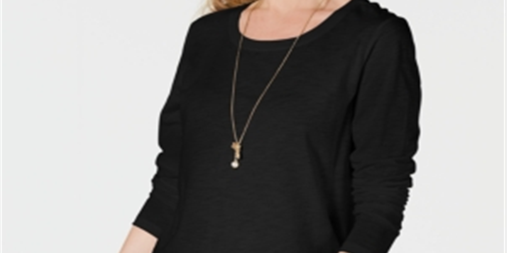 Estilo e CoTop feminino com decote redondo, preto, tamanho PP