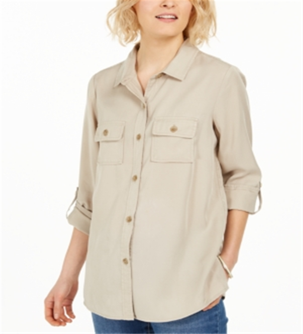 Camisa utilitária feminina Charter Club marrom tamanho XX-G