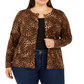 Cardigan feminino plus size com estampa animal Charter Club, cinza, leopardo, tamanho 0X
