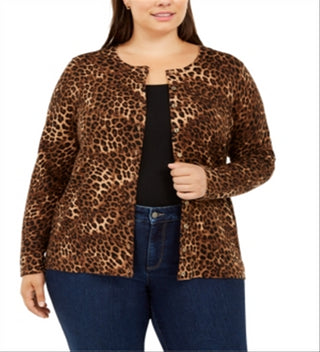 Cardigan feminino plus size com estampa animal Charter Club, cinza, leopardo, tamanho 0X