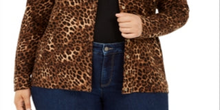Cardigan feminino plus size com estampa animal Charter Club, cinza, leopardo, tamanho 0X
