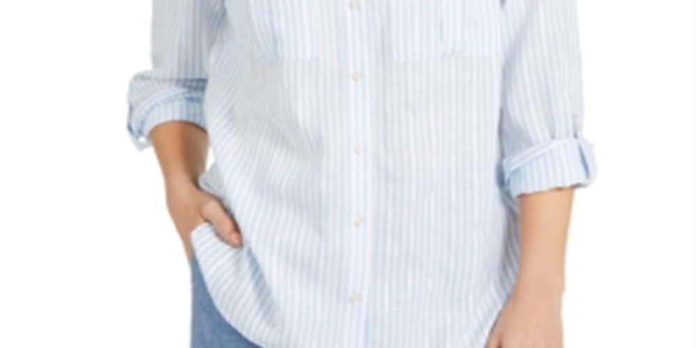 Blusa listrada feminina Charter Club, azul, tamanho pequeno, médio